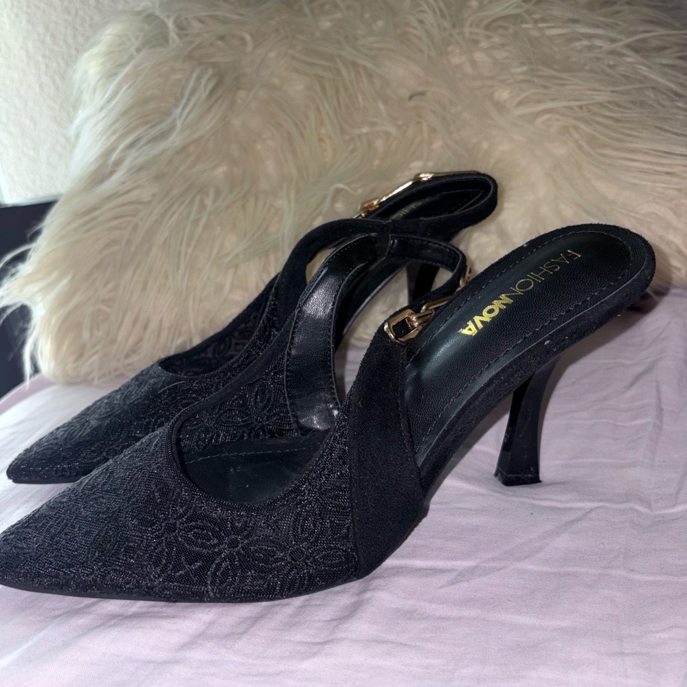 Fashion Nova Elegant Black Lace Heels
